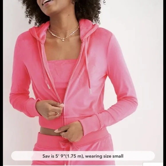 NWOT Aerie Pink Velour Zip-Up Hoodie - Picture 4 of 4